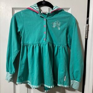 Gymboree Toddler Girl Teal Green Hooded Sweatshirt with Gathered Flared Hem XXL